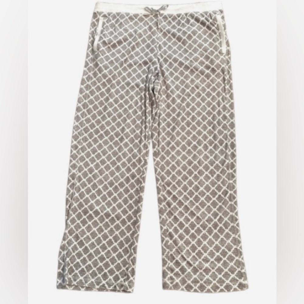 Nautica White Grey Geometric SZ M Soft Girl Modern Cozy Velour Pajamas Pant